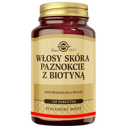 Solgar Włosy skóra paznokcie z biotyną suplement diety 120 tabletek