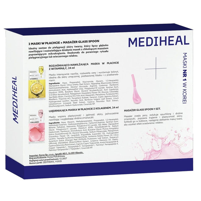 Mediheal Korean Skincare Set zestaw maski w płachcie 2x24ml + szklany masażer