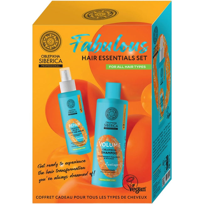 Natura Siberica Oblepikha Fabulous Hair Essentials zestaw szampon dodający objętości 400ml + serum regenerujące do włosów 200ml