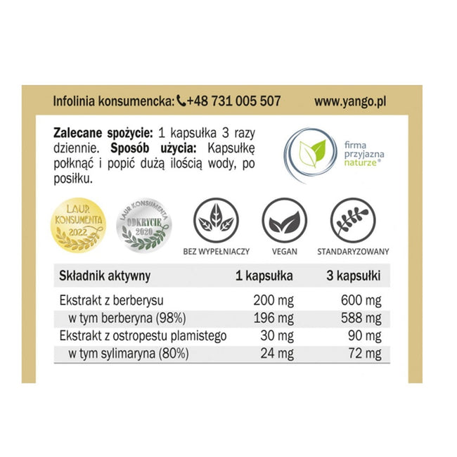 Yango Berberyna Premium suplement diety 90 kapsułek