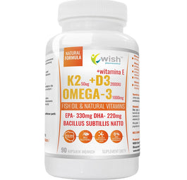WISH Pharmaceutical Witamina K2 50ug + D3 2000IU + Omega-3 1000mg suplement diety 90 kapsułek miękkich