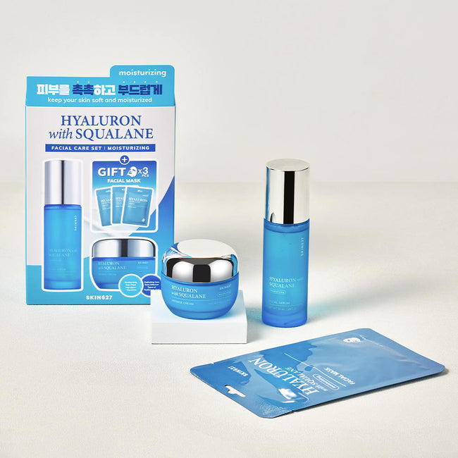 SKIN627 Hyaluron with Squalane zestaw serum do twarzy 50ml + krem do twarzy 50g + maski w płachcie 3x22ml