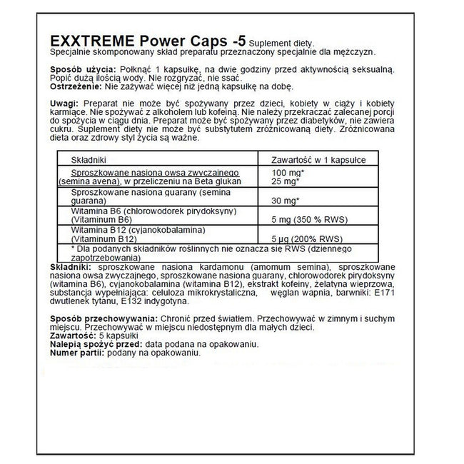 Hot Exxtreme Power Caps suplement diety dla mężczyzn 5 kapsułek