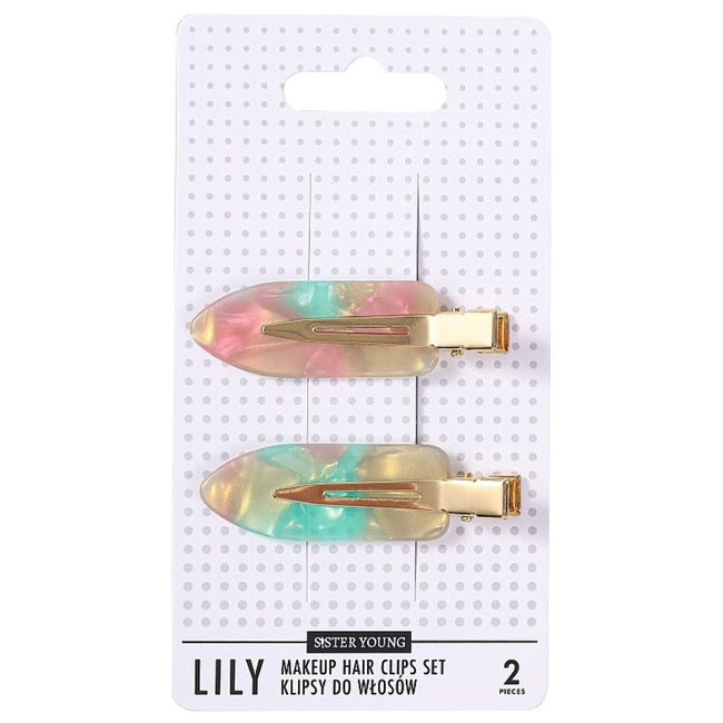 Sister Young Lily klipsy do włosów do makijażu Pink Green 2szt