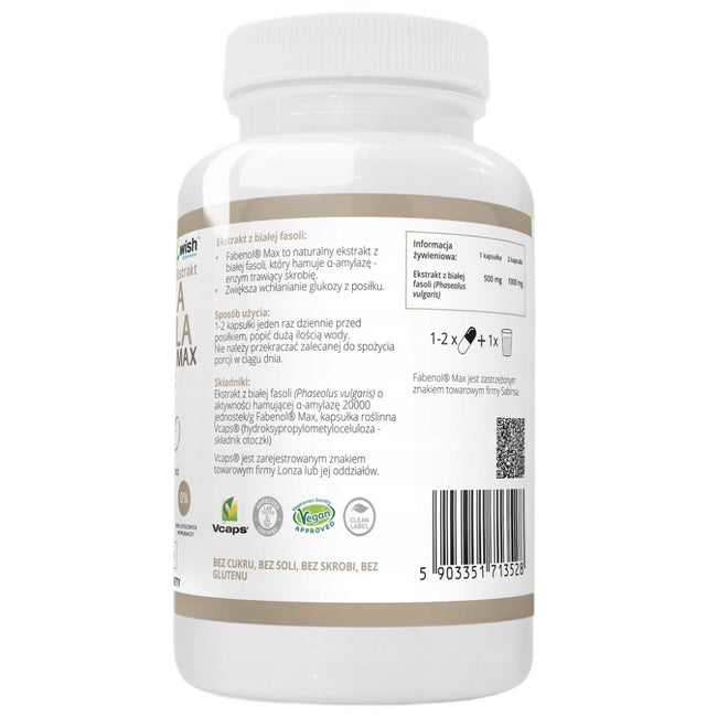 WISH Pharmaceutical Biała Fasola Ekstrakt Fabenol® Max 500mg suplement diety 90 kapsułek