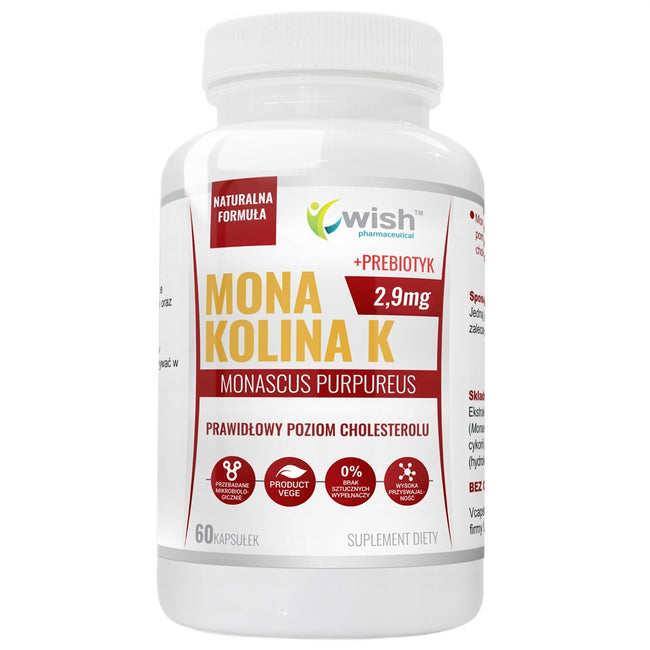 WISH Pharmaceutical Monakolina K 2.9mg + Prebiotyk suplement diety 60 kapsułek
