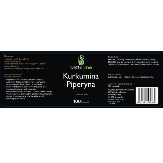BetterMe Kurkumina i Piperyna suplement diety 100 kapsułek