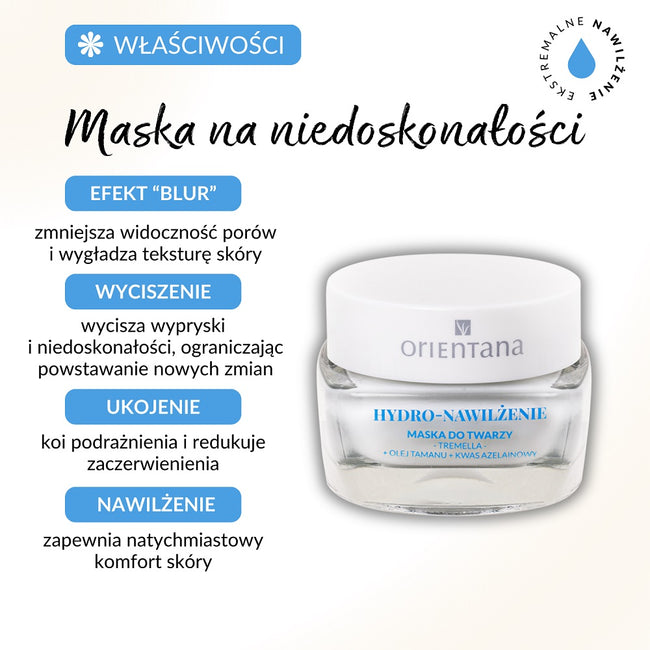 ORIENTANA Hydro-Nawilżenie maseczka łagodząca niedoskonałości Tremella Olej Tamanu Kwas Azelainowy 50ml