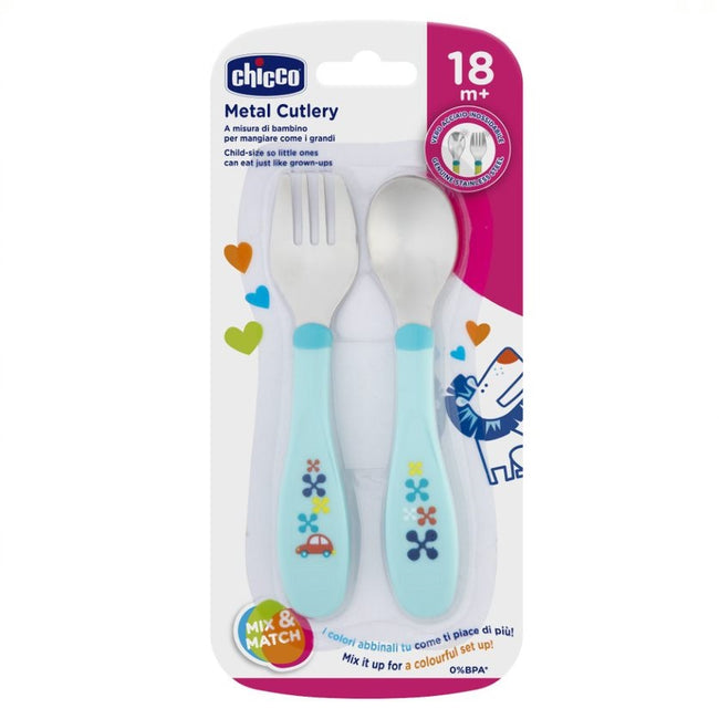 Chicco Metal Cutlery sztućce metalowe 18m+ Niebieskie