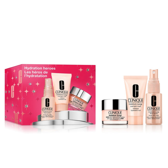 Clinique Hydration Heroes zestaw intensywnie nawilżający żelowy krem do twarzy 30ml + maseczka intensywnie nawilżająca 30ml + mgiełka do twarzy 30ml