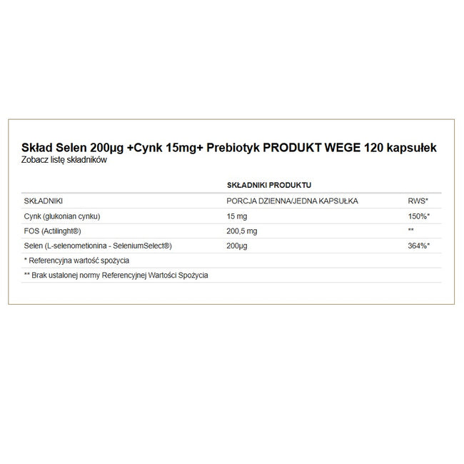 AltoPharma Selen Organiczny 200 µg + Cynk 15 mg + Prebiotyk suplement diety 120 kapsułek