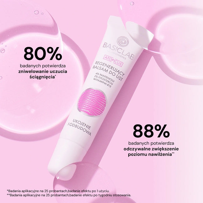 BasicLab Atopicus regenerujący balsam do ust do skóry ultrawrażliwej podrażnionej lub skłonnej do atopii Ukojenie i Odbudowa 15ml