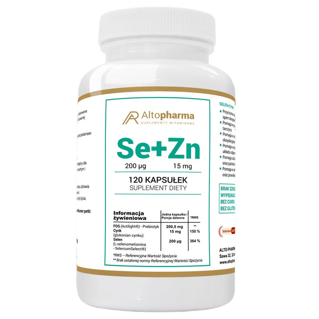 AltoPharma Selen Organiczny 200 µg + Cynk 15 mg + Prebiotyk suplement diety 120 kapsułek