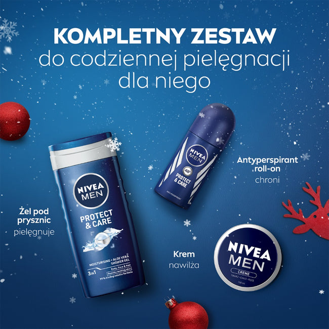 Nivea Men Get Protected zestaw żel pod prysznic 3w1 250ml + antyperspirant roll-on 50ml + krem uniwersalny 75ml