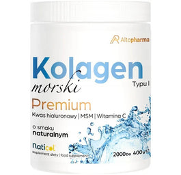 AltoPharma Kolagen Morski Premium Typu I 10000mg + MSM 500 mg + Kwas Hialuronowy 40mg + Witamina C 80mg suplement diety 400g