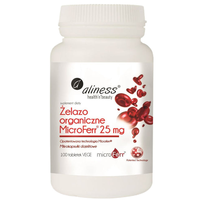 Aliness Żelazo organiczne MicroFerr® 25mg suplement diety 100 tabletek