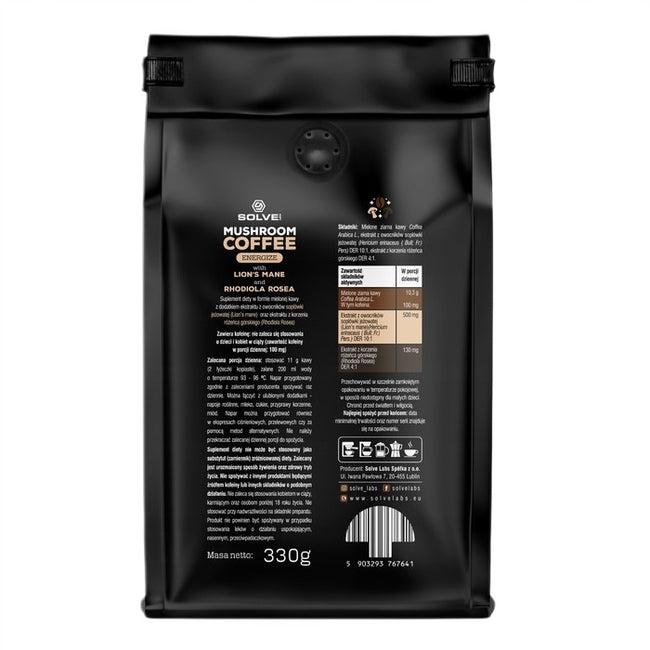 Solve Labs Mushroom Coffee kawa mielona arabica Lion's mane + Rhodiola 330g