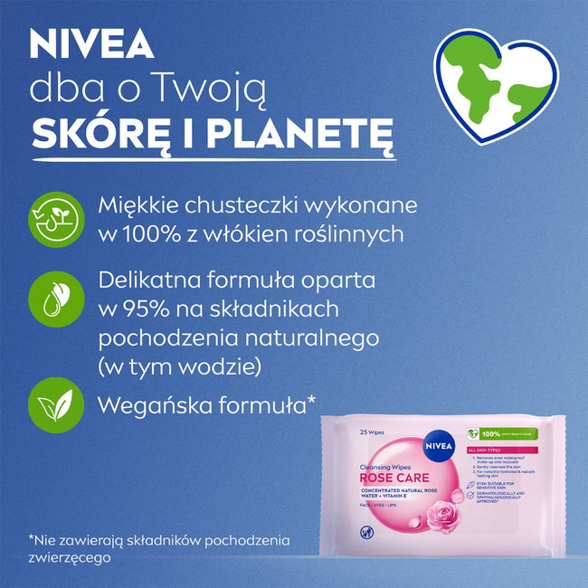 Nivea Rose Touch micelarne chusteczki z organiczną wodą różaną 25szt