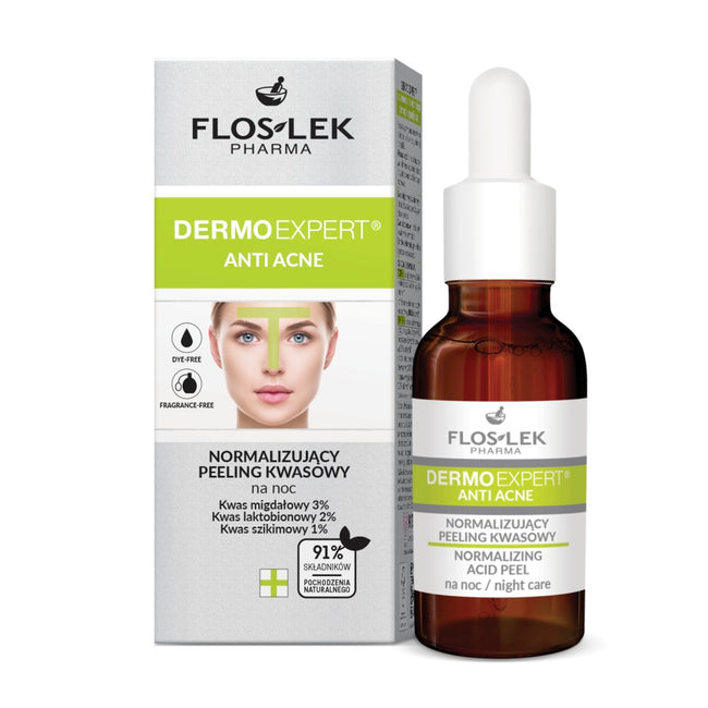 Floslek Dermo Expert Anti Acne normalizujący peeling kwasowy na noc 30ml