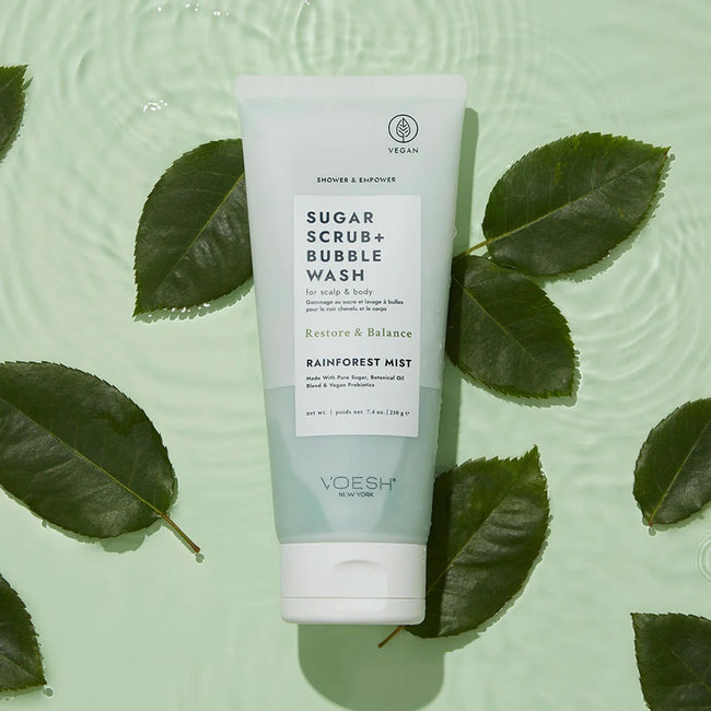 VOESH Sugar Scrub + Bubble Wash cukrowy peeling myjący do ciała i skóry głowy Rainforest Mist 210g