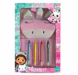 Gabby's Dollhouse Bath Set zestaw kredki do kąpieli 4szt + różowa myjka