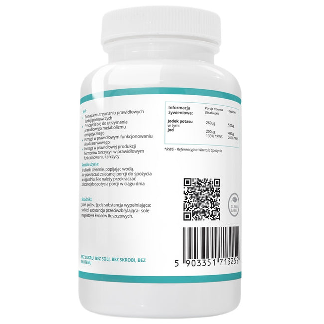 WISH Pharmaceutical Jod Jodek Potasu 400mcg suplement diety 180 tabletek