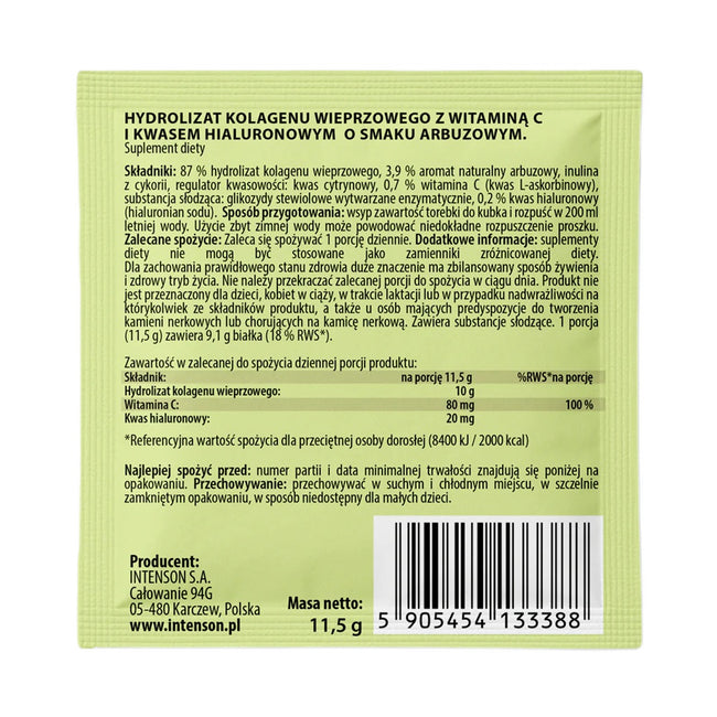 Intenson Kolagen + Witamina C + Kwas Hialuronowy suplement diety Arbuz 11.5g