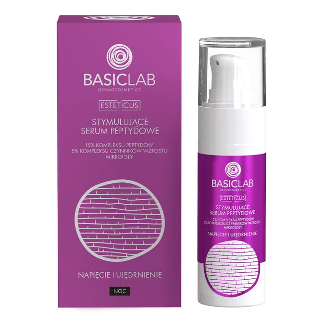 BasicLab Esteticus stymulujące serum peptydowe 15% kompleksu peptydów 5% kompleksu czynników wzrostu mikroigły Napięcie i Ujędrnienie 30ml