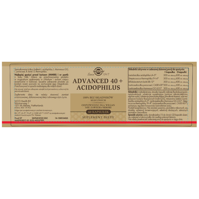 Solgar Advanced 40+ Acidophilus suplement diety 60 kapsułek