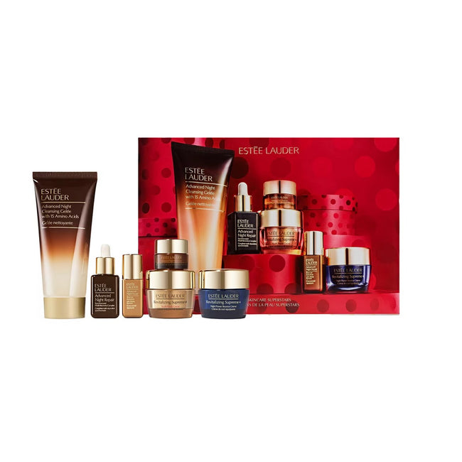 Estée Lauder Skincare Superstars zestaw żel oczyszczający 100ml + krem-żel pod oczy 5ml + serum łagodzące 5ml + serum regenerujące 15ml +  krem nawilżający 15ml + krem rewitalizujący 15ml