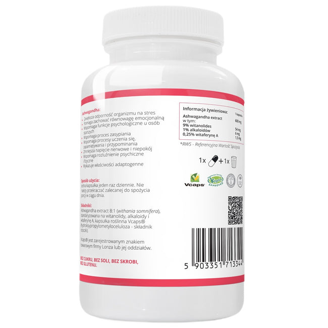 WISH Pharmaceutical Ashwagandha Ekstrakt 600mg suplement diety 90 kapsułek