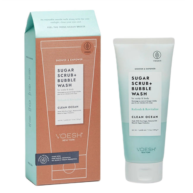 VOESH Sugar Scrub + Bubble Wash cukrowy peeling myjący do ciała i skóry głowy Clean Ocean 210g