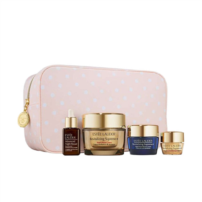 Estée Lauder Supreme Mother's Day zestaw Revitalizing Supreme+ krem do twarzy 50ml + balsam pod oczy 5ml + krem do twarzy na noc 15ml + Advanced Night Repair serum do twarzy 15ml + kosmetyczka