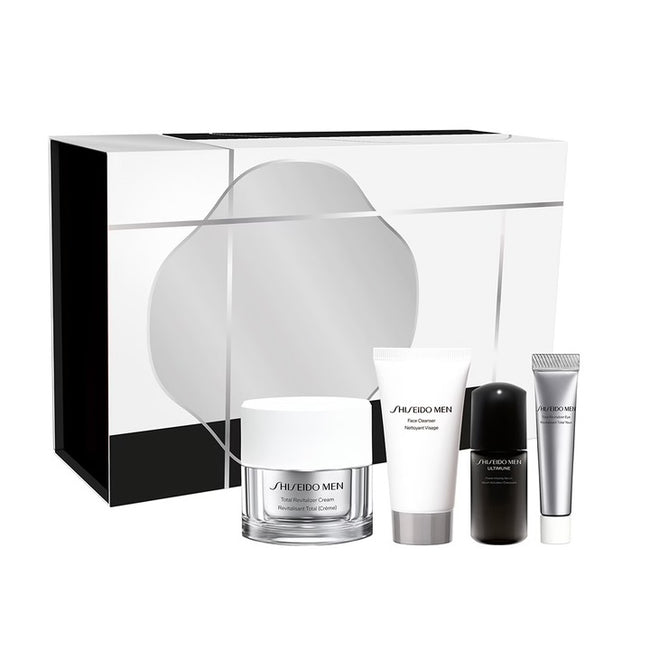 Shiseido Men Total Age-Defense Program zestaw nawilżający krem do twarzy 50ml + pianka do mycia twarzy 30ml + serum przeciwstarzeniowe 10ml + krem pod oczy 5ml