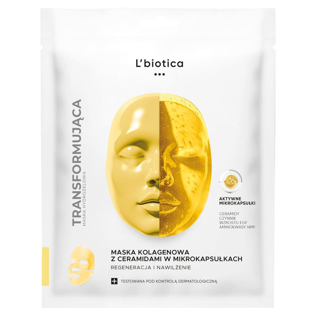 L'biotica Maska kolagenowa z ceramidami w mikrokapsułkach Regeneracja i Nawilżenie 1szt.