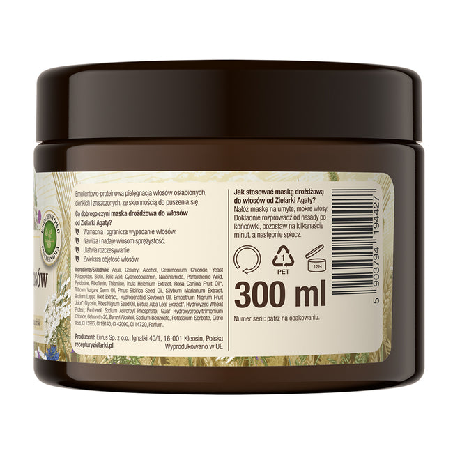 Receptury Zielarki Maska drożdżowa do włosów zniszczonych cienkich i puszących się 300ml