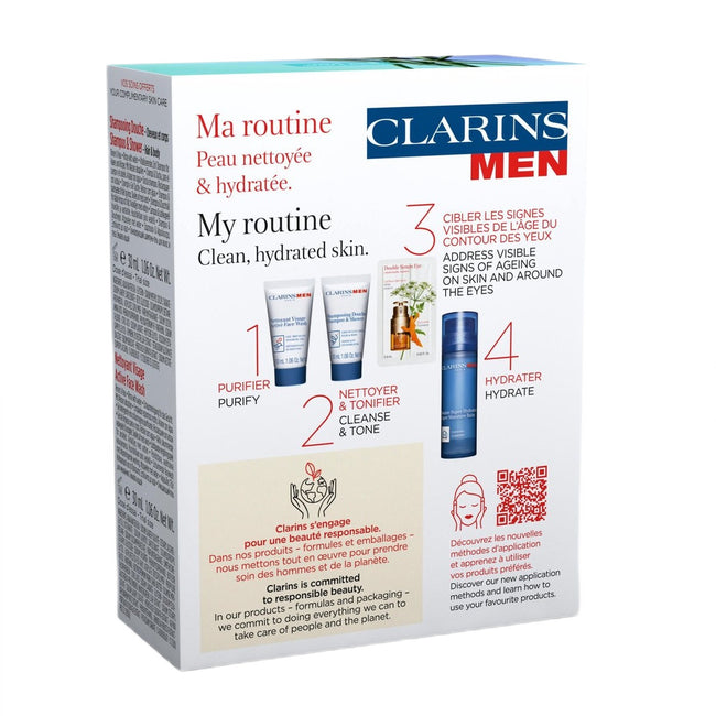 Clarins ClarinsMen zestaw balsam nawilżający 50ml + żel pod prysznic 30ml + żel do mycia twarzy 30ml + serum pod oczy 0.9ml