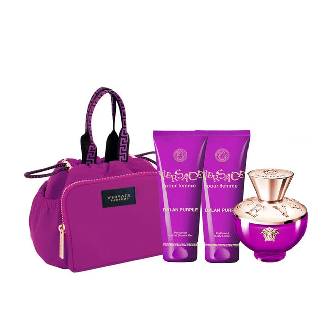 Versace Dylan Purple Pour Femme zestaw woda perfumowana spray 100ml + żel pod prysznic 100ml +  balsam do ciała 100ml + torba kosmetyczna