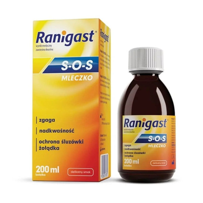 Ranigast S.O.S Mleczko preparat w płynie na zgagę i nadkwasowość 200ml