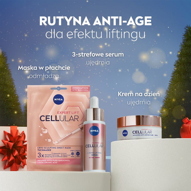 Nivea Cellular Expert Lift zestaw serum do twarzy 30ml + krem anti-age na dzień SPF30 50ml + chłodząco-modelująca maska w płachcie 1szt