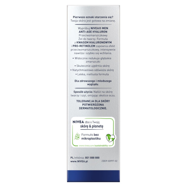 Nivea Men Hyaluron przeciwzmarszczkowy żel do twarzy 50ml
