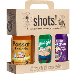 LaQ Czyściopak Shots! Męski zestaw Passat Sąsiada żel pod prysznic 500ml + Szwagier żel pod prysznic 500ml + Błękit Paryża żel pod prysznic 500ml