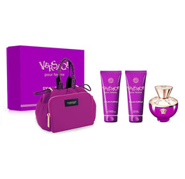 Versace Dylan Purple Pour Femme zestaw woda perfumowana spray 100ml + żel pod prysznic 100ml +  balsam do ciała 100ml + torba kosmetyczna