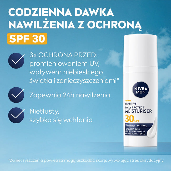 Nivea Men Sensitive Daily Protect nawilżający krem do twarzy SPF30 50ml