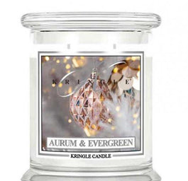 Kringle Candle Średnia świeca zapachowa z dwoma knotami Aurum & Evergreen 411g