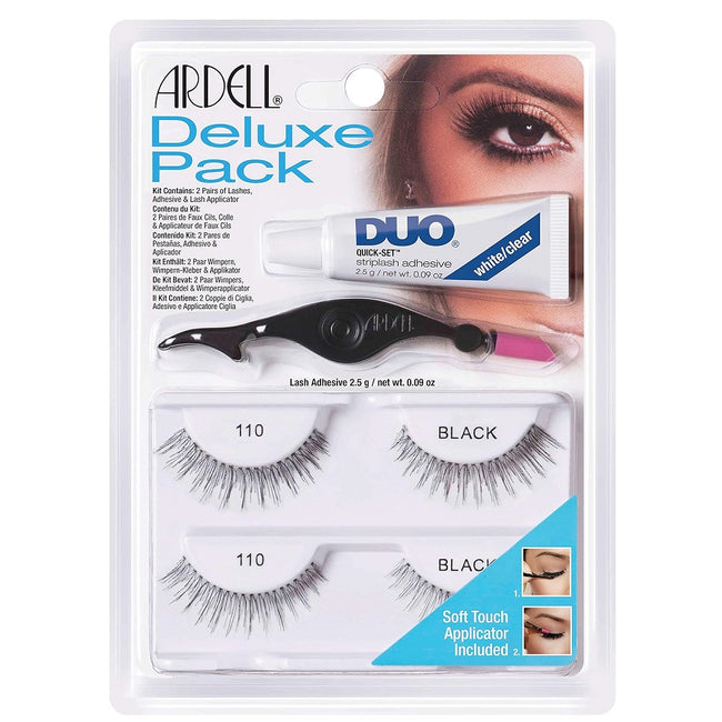 Ardell Deluxe Pack zestaw 2 pary sztucznych rzęs 110 Black + Lash Adhesive klej do rzęs 2.5g + Lash Applicator aplikator do rzęs