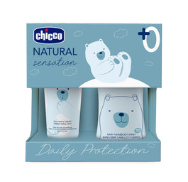 Chicco Natural Sensation Daily Protection zestaw płyn do mycia ciała i włosów 200ml + krem do pieluszki 4w1 100ml