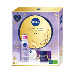 Nivea Beauty Care zestaw kojący płyn micelarny 200ml + przeciwzmarszczkowy krem na dzień SPF30 50ml + przeciwzmarszczkowy krem na noc 65+ 50ml