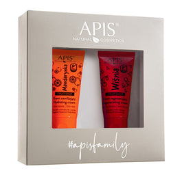APIS Fruit Shot zestaw krem nawilżający Mandarynka 50ml + krem regenerujący Wiśnia 50ml