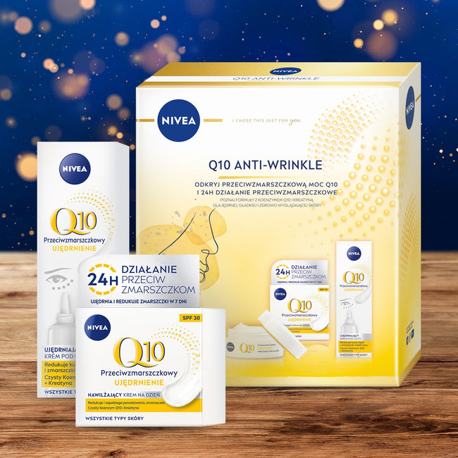 Nivea Q10 Anti-Wrinkle zestaw przeciwzmarszczkowy nawilżający krem na dzień 50ml + przeciwzmarszczkowy krem pod oczy 15ml